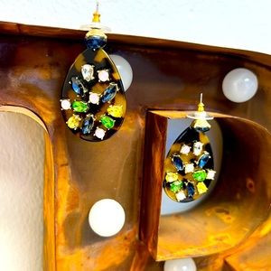 J CREW FAUX TORTOISE SHELL GEMS TEARDROP PENDULUM EARRINGS